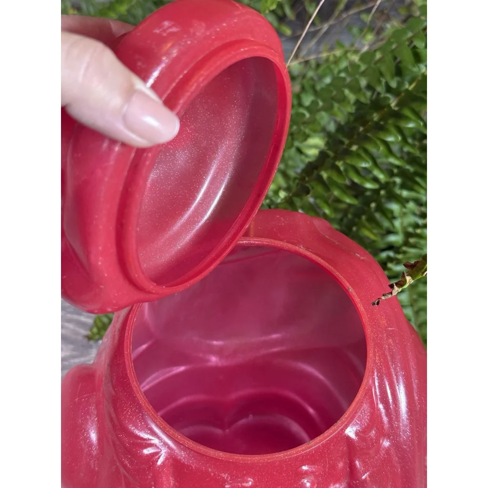 Vintage PackerWare Santa Claus Red Sparkle Plastic Blow Mold Cookie Jar Storage
